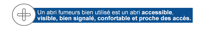 Conseil 1 Abri Plus - Un abri fumeurs bien utilisé est un abri à la fois : visible, bien signalé, confortable et proche des accès