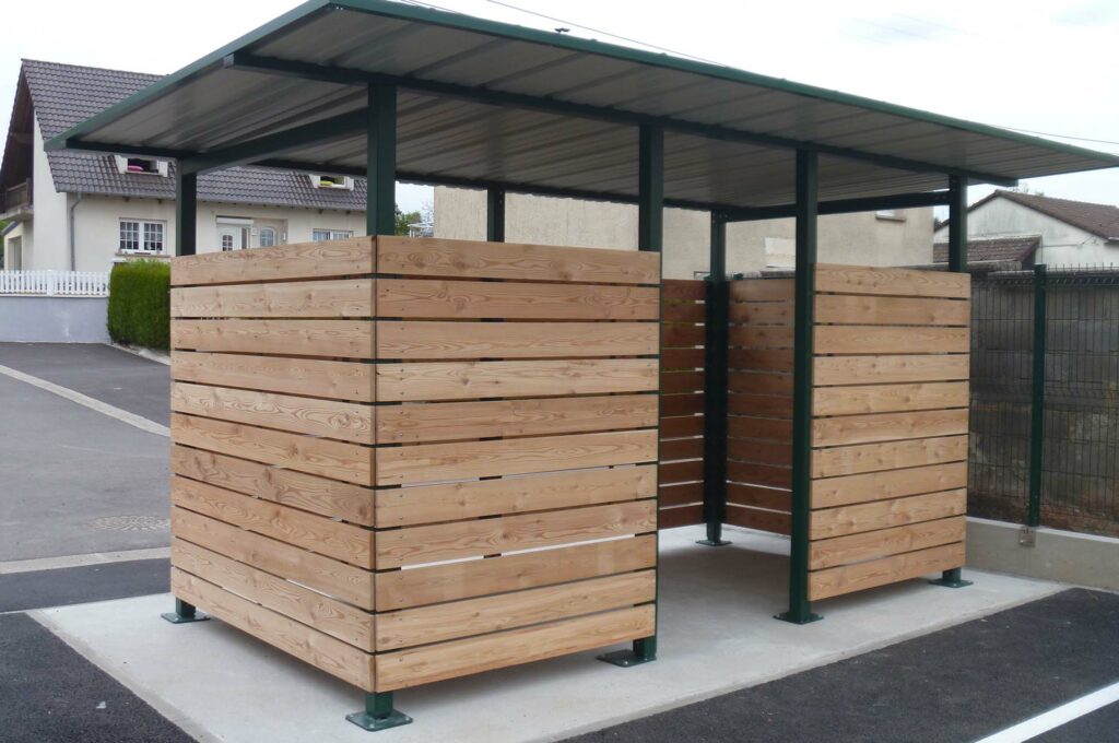 Abri poubelles semi-fermé - Bois et acier - Modèle Leduc