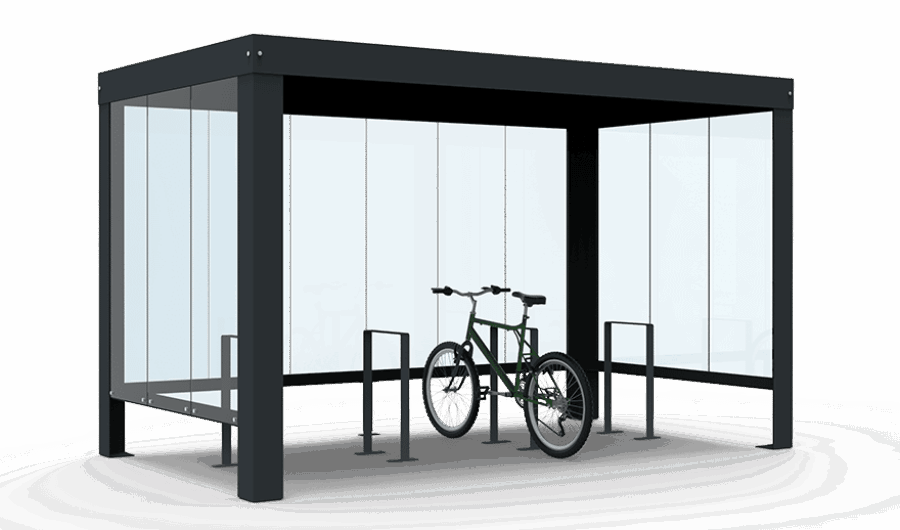 Abri vélo ouvert design Habillage parois verre securit