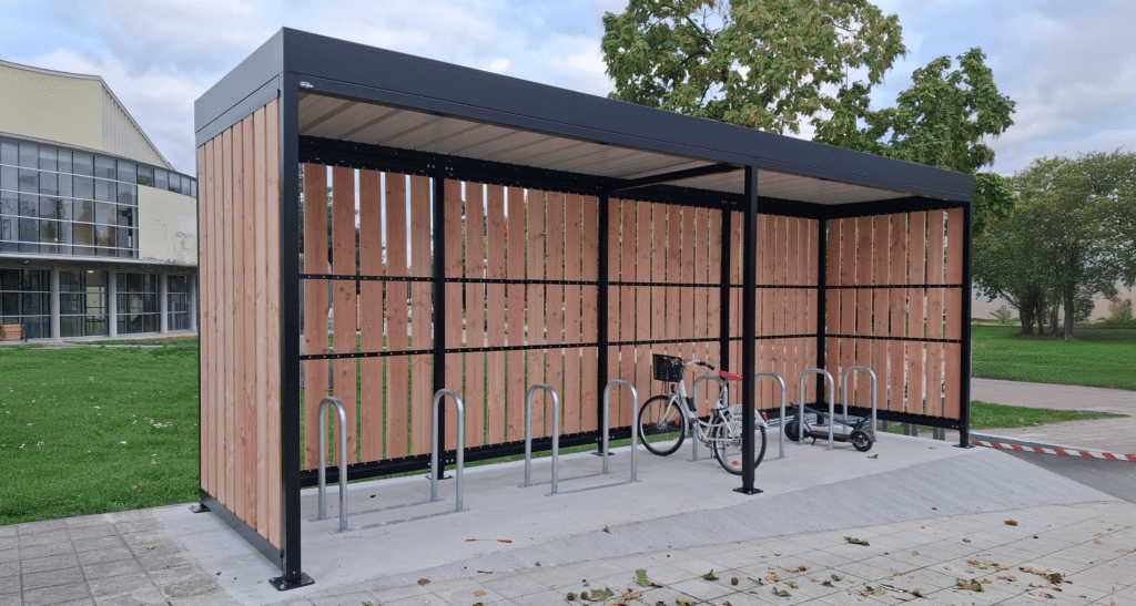 Abri vélo ouvert bois avec bornes