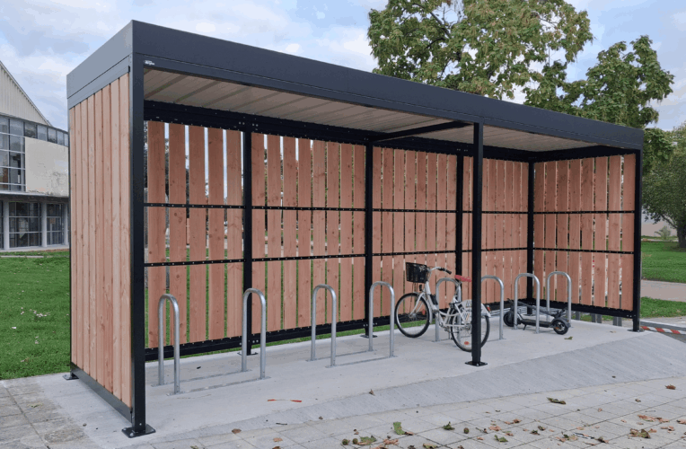 Abri vélo ouvert bois avec bornes