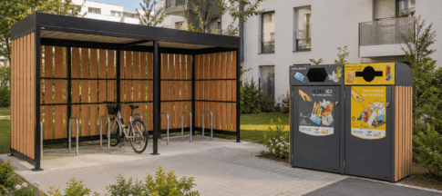 Abri vélos et abri poubelles dans une résidence en 3D