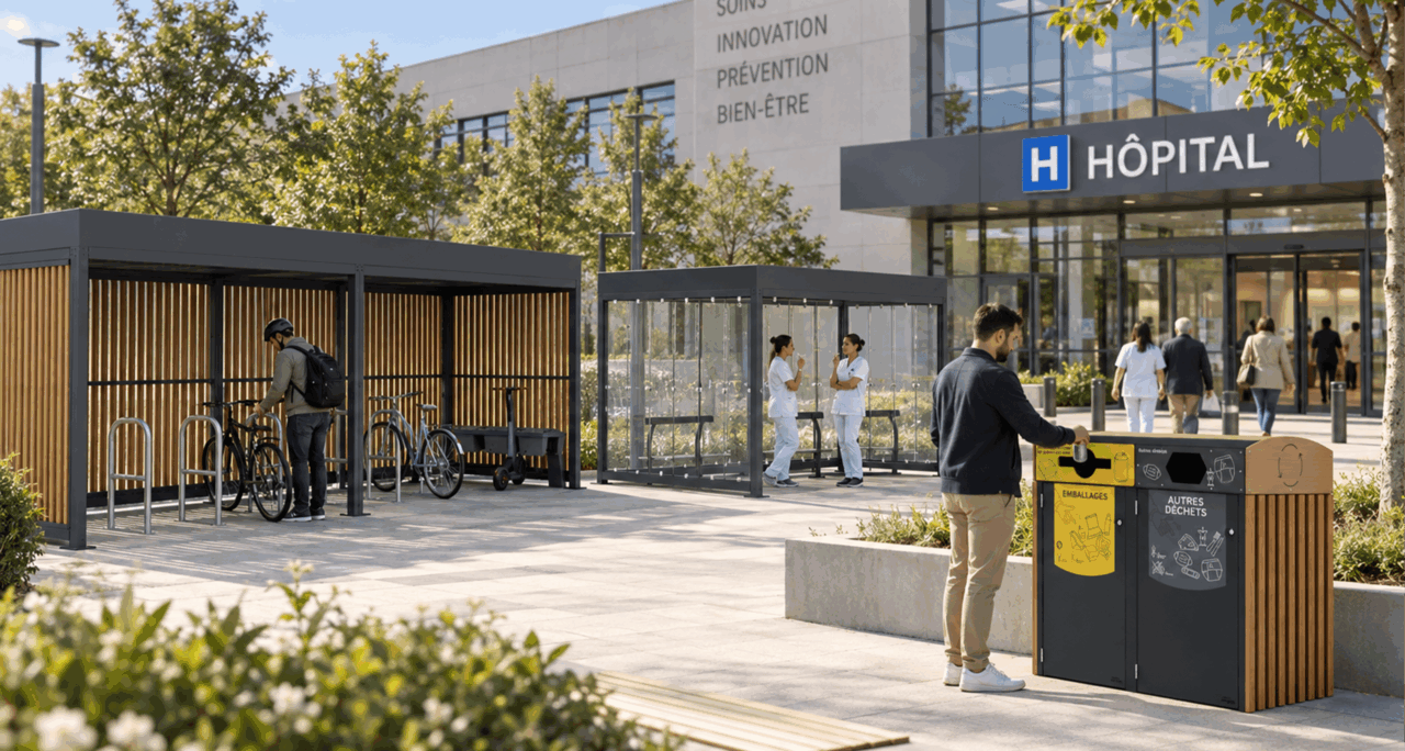 Aménagements extérieurs dans un centre hospitalier